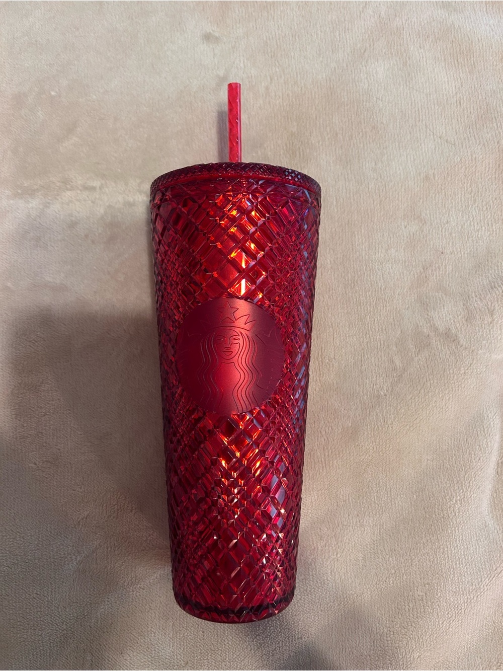 Starbucks Red Textured Cold Cup with Straw